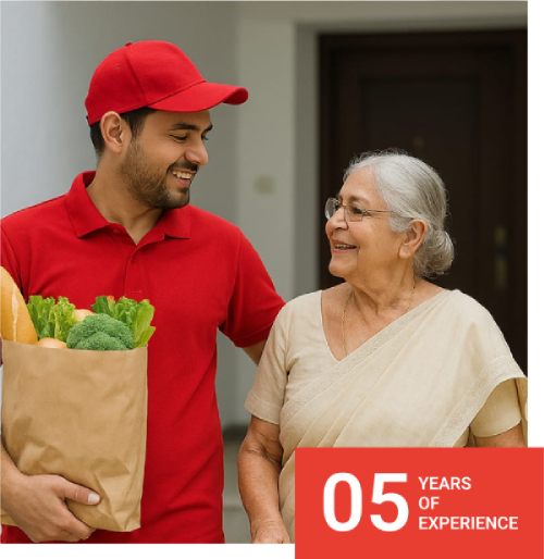 Delivery Boy and Senior Woman